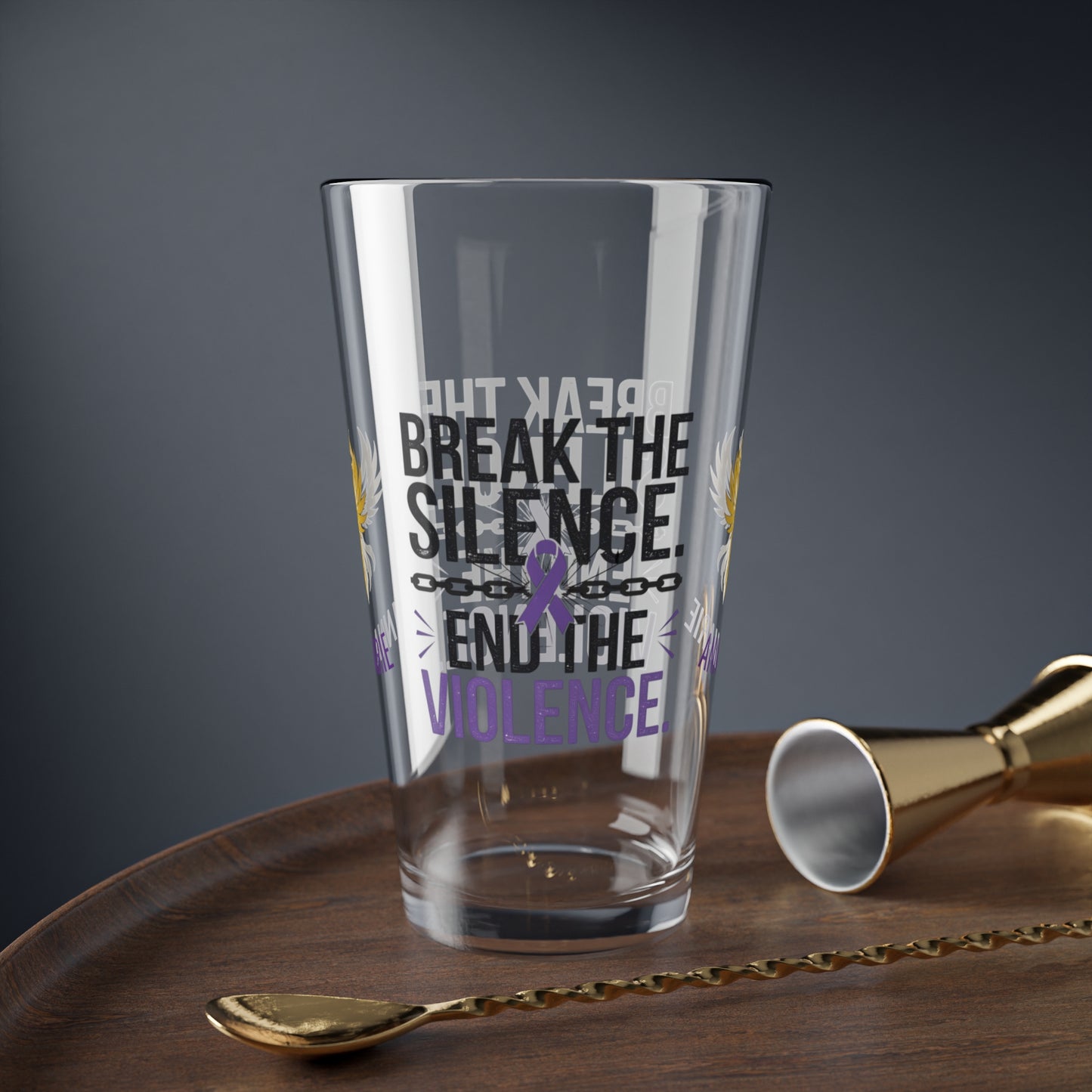 Rise & Reclaim Pint Glass – Break the Silence. End the Violence | Abuse Awareness Glass