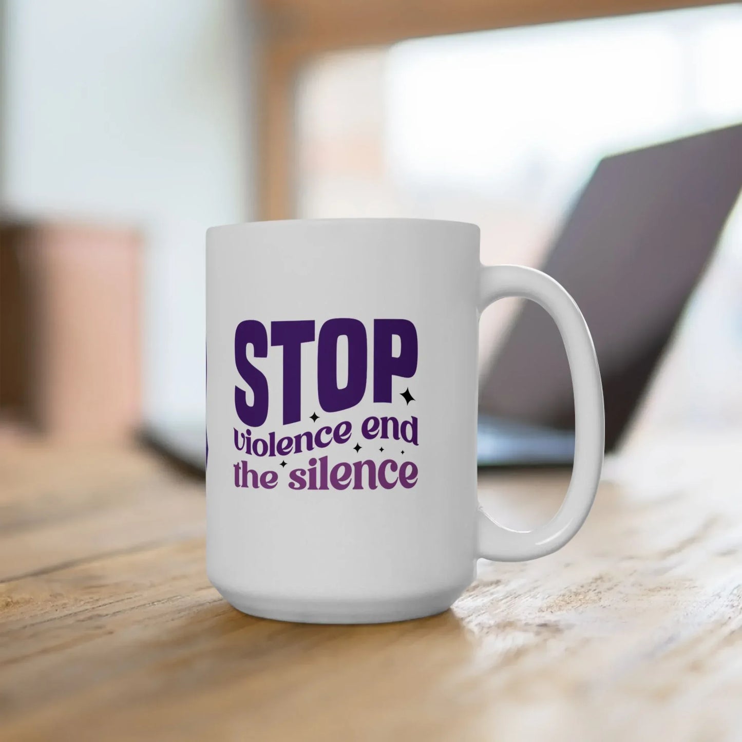 Shop our premium stop violence end the silence ceramic mug 11oz 15oz 2 from MySisterIsASurvivor.