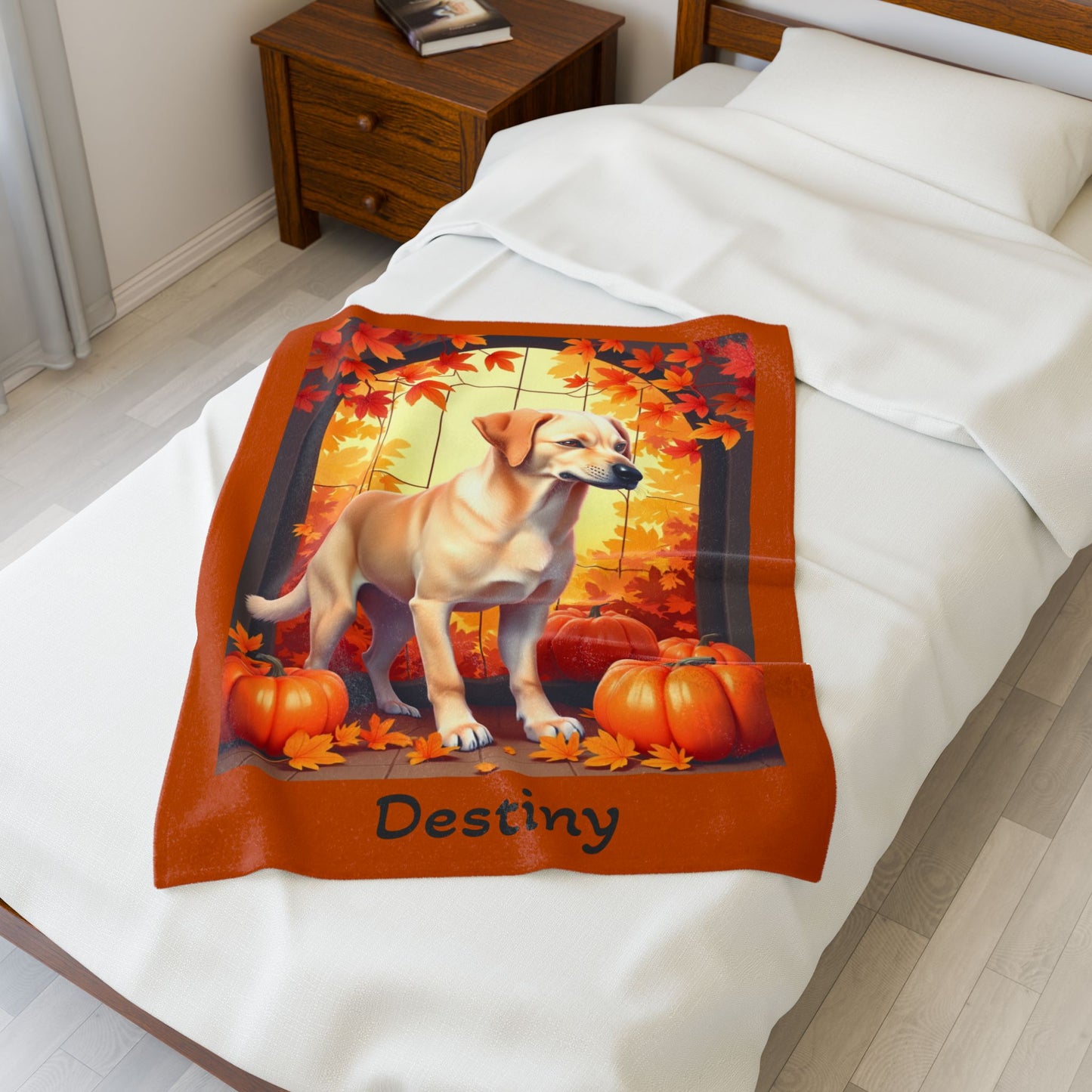Labrador Retriever Yellow Coat Velveteen Plush Blanket, Personalized Dog Throw for Lab Fans