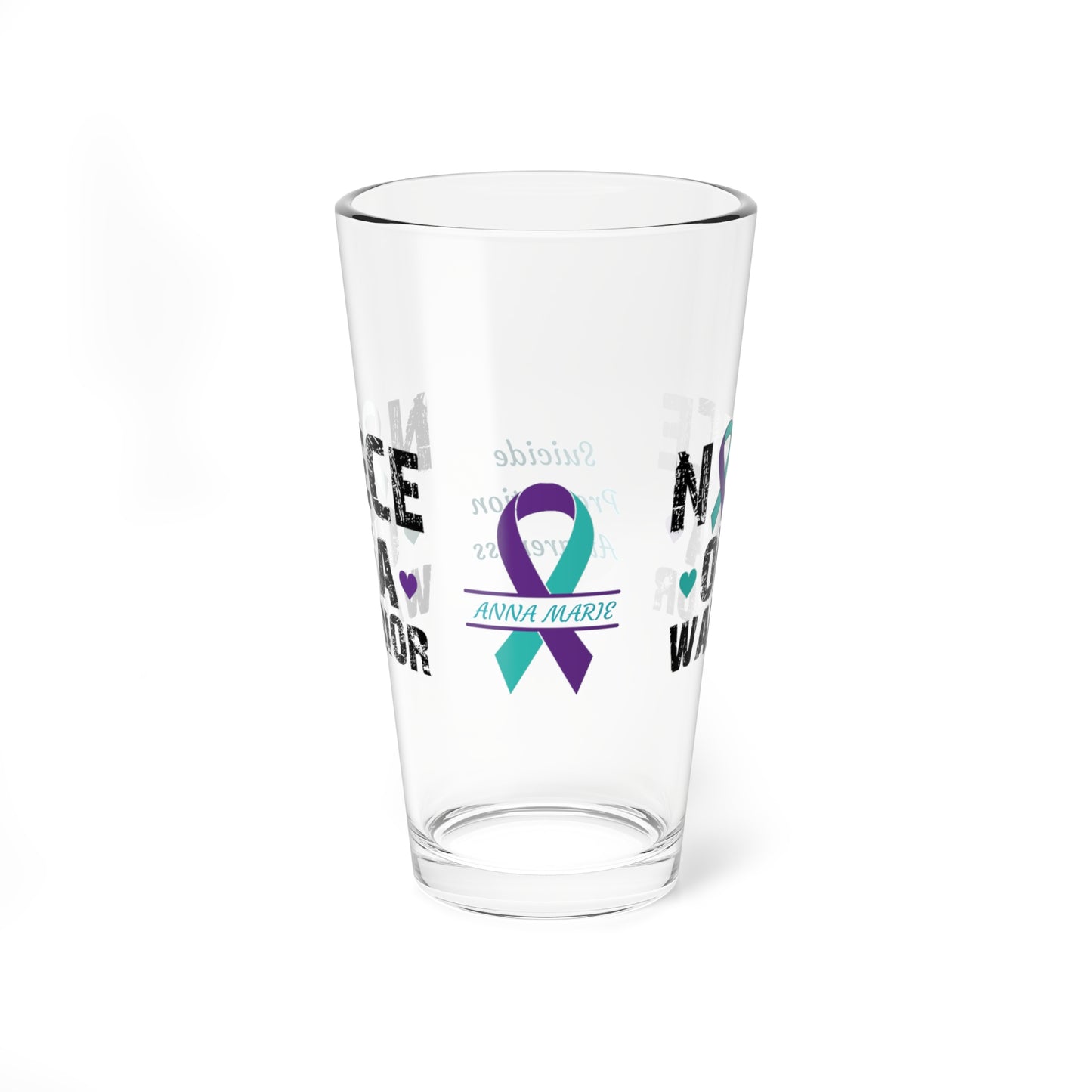 Niece of a Warrior: Personalized Suicide Prevention Awareness Warrior Pint Glass - Proud Family Member