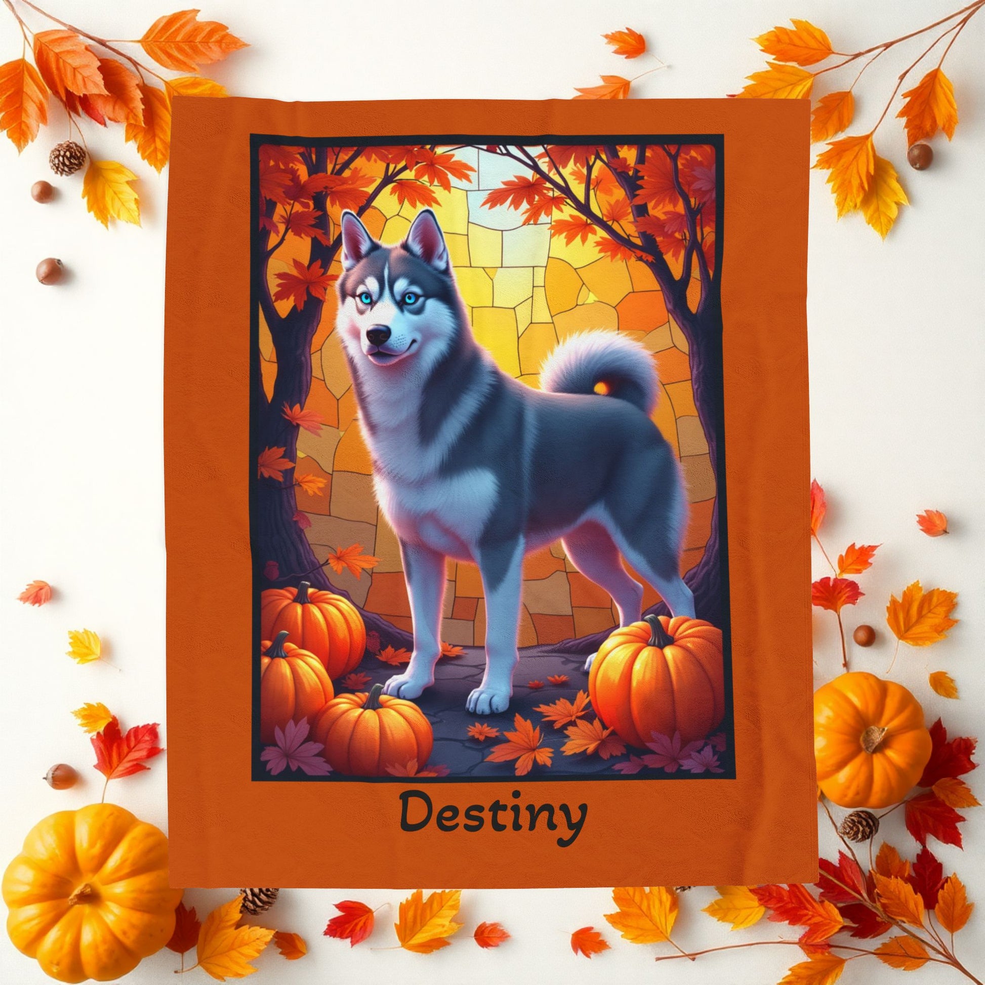Siberian Husky Dark Grey Coat (Blue Eyes) Velveteen Plush Blanket, Personalized Dog Throw