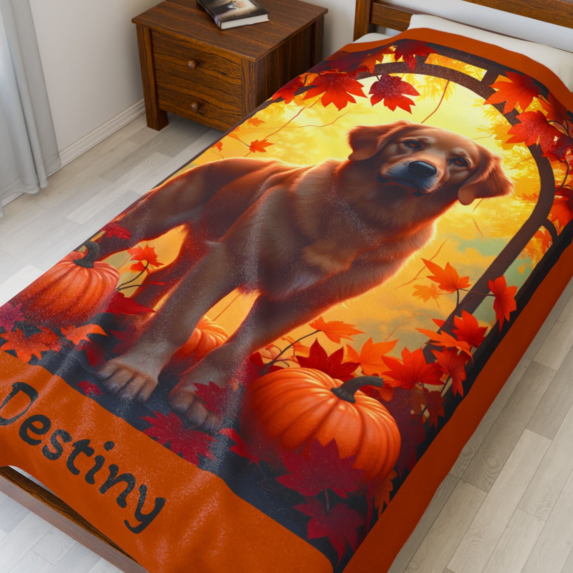 Golden Retriever Dark Coat Velveteen Plush Blanket, Personalized Dog Throw Gift