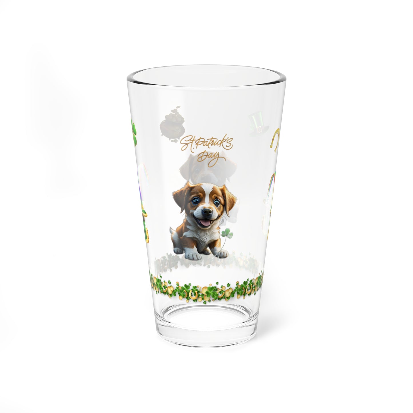 Lucky Leprechaun Pup: Mindful St. Patrick's Day 16oz Pint Glasses - Festive Design for Positivity & Wellness