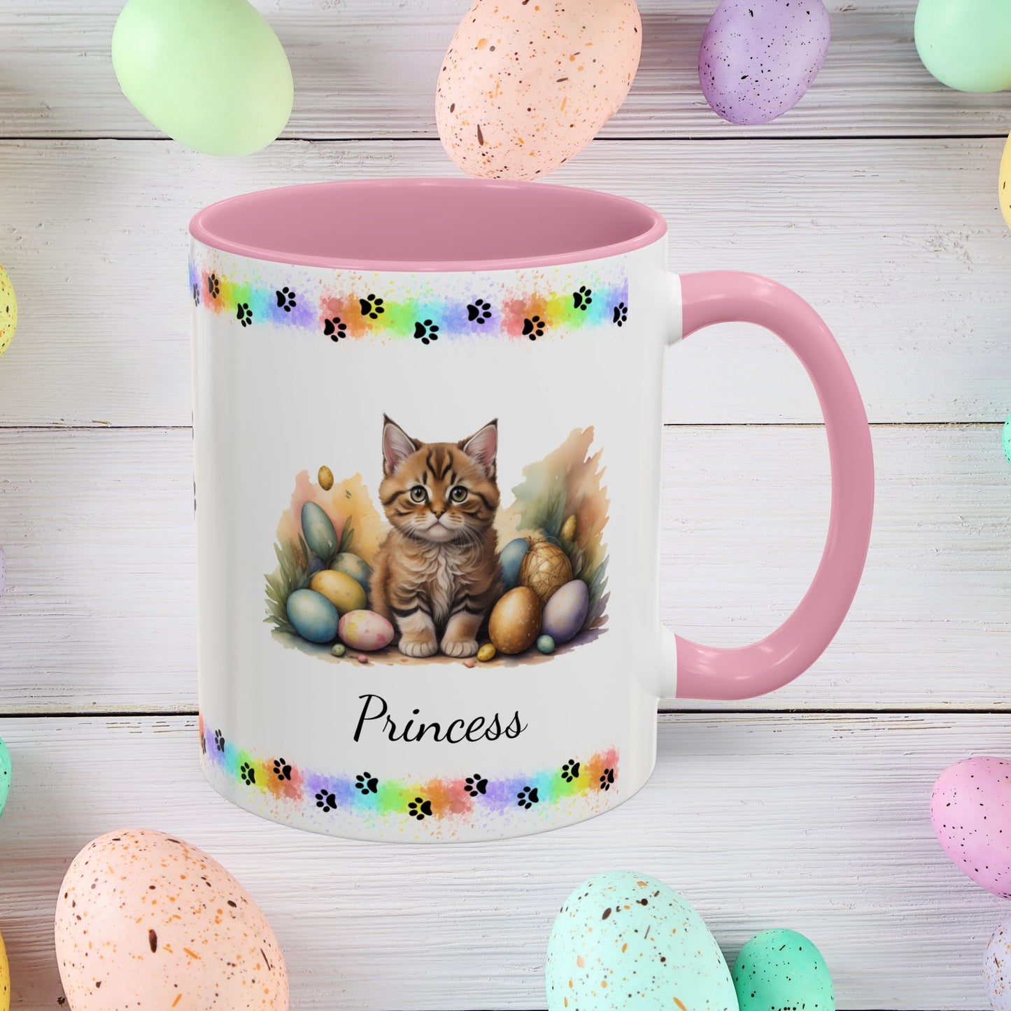 Bobtail: Personalized Easter Kitten Coffee Mug - Adorable Cat Design, Mental Health Gift, 11oz & 15oz, 12 Color Choices, Easter Gifts & Décor