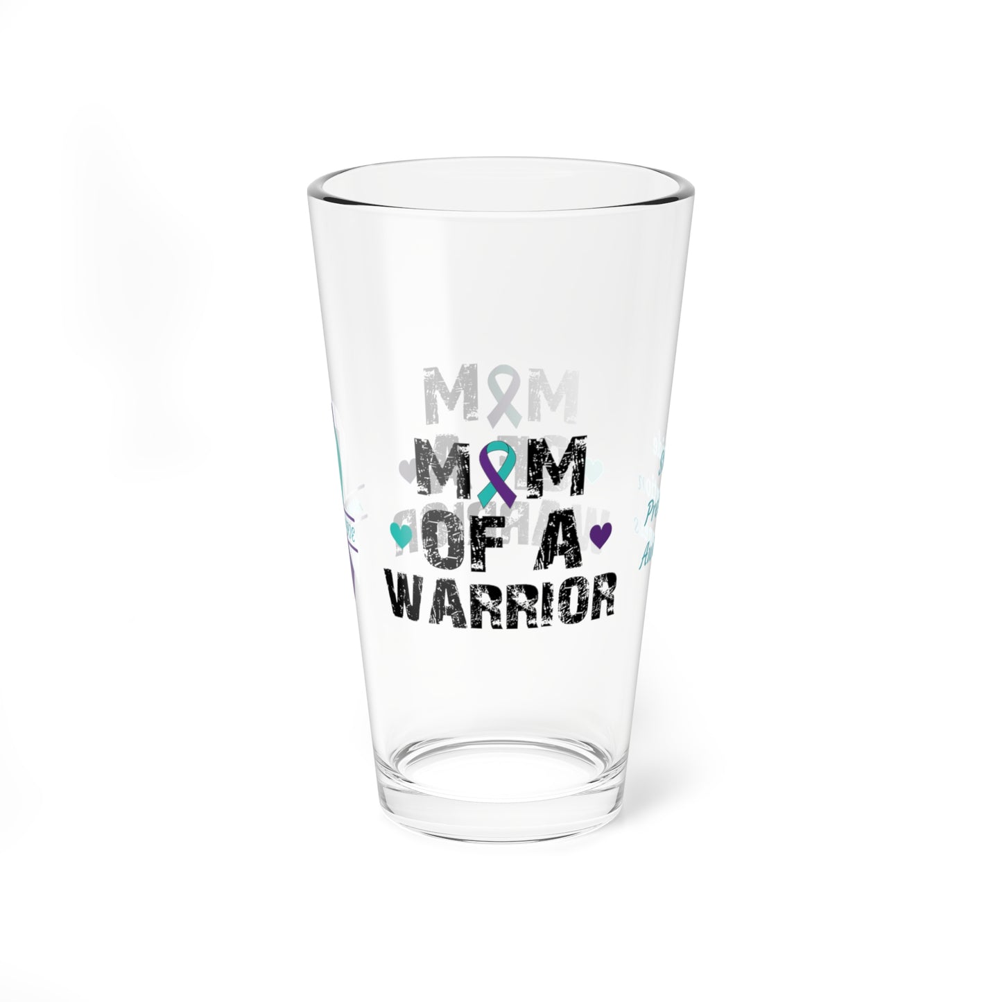 Mom of a Warrior: Personalized Suicide Prevention Awareness Warrior Pint Glass - Proud Family Member