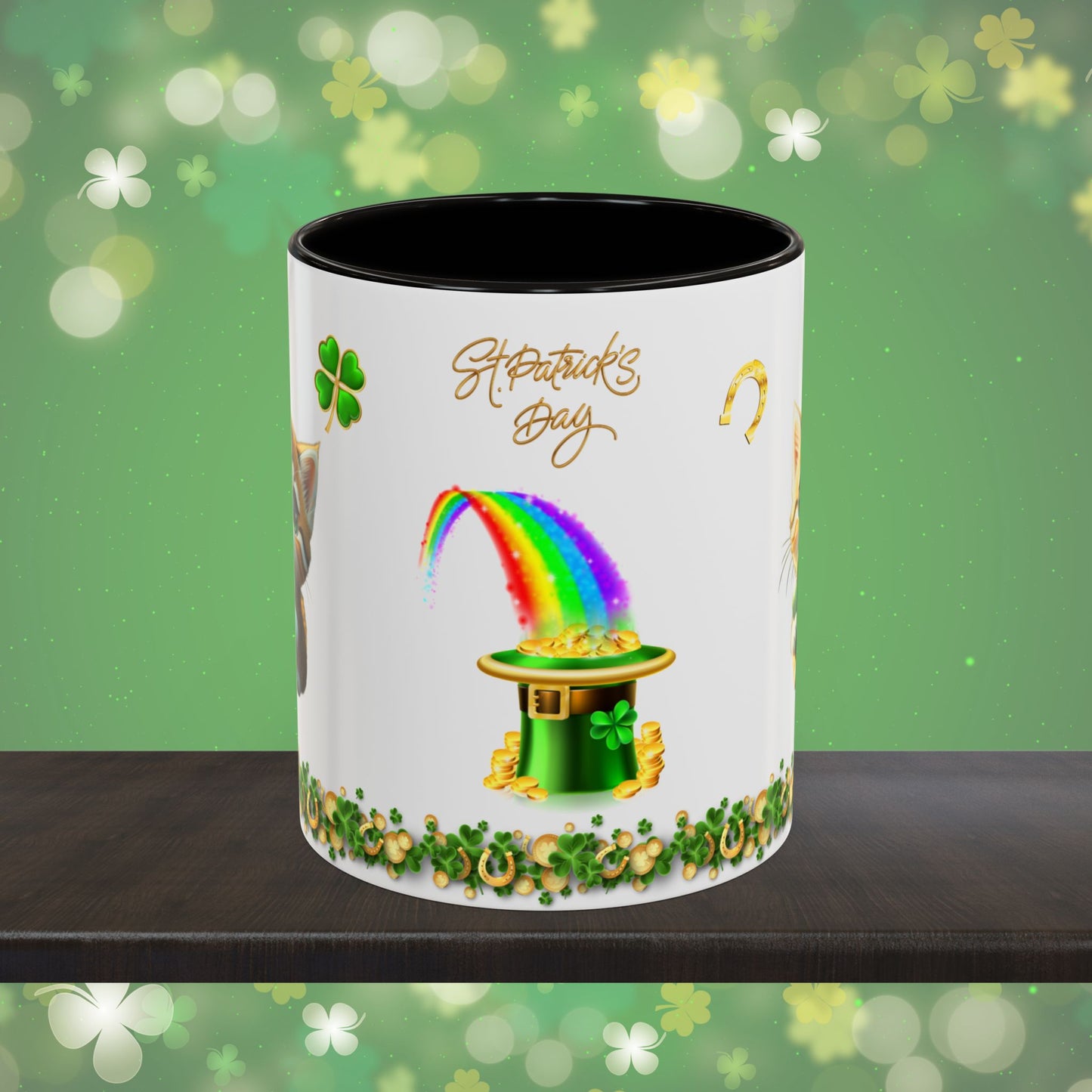 Tranquil Treasures with Tiny Whiskers: St. Patrick's Day Two-Tone Coffee Mug - Festive Ceramic Mug for Positivity & Mindfulness