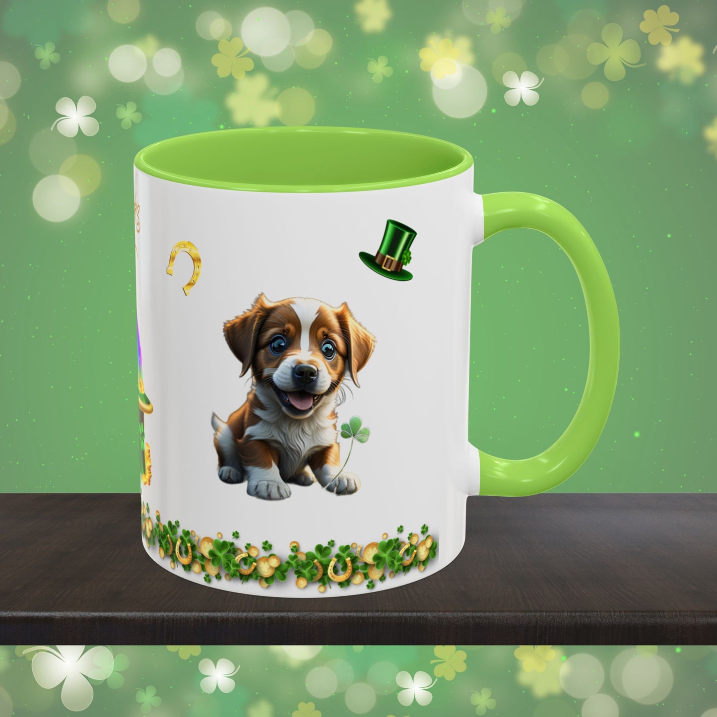 Lucky Leprechaun Pup: St. Patrick's Day Two-Tone Coffee Mug - Festive Ceramic Mug for Positivity & Mindfulness