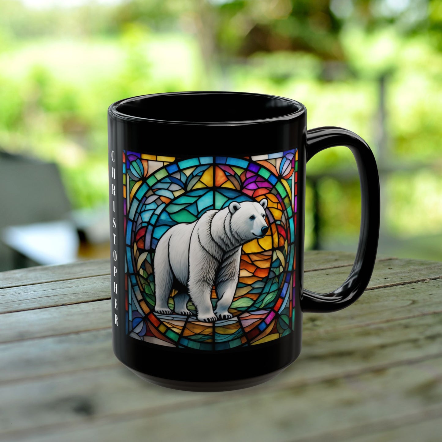Polar Bear Personalized Mug, Stained Glass Zoo Animal Design, Unique Ceramic Gift for Wildlife Lovers, Coffee, Tea, & Hot Chocolate Cup