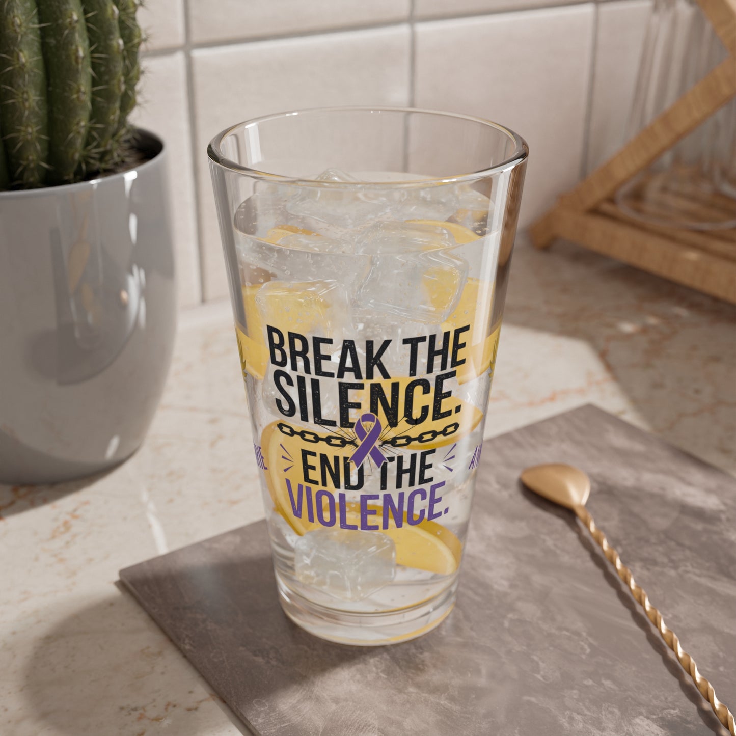 Rise & Reclaim Pint Glass – Break the Silence. End the Violence | Abuse Awareness Glass