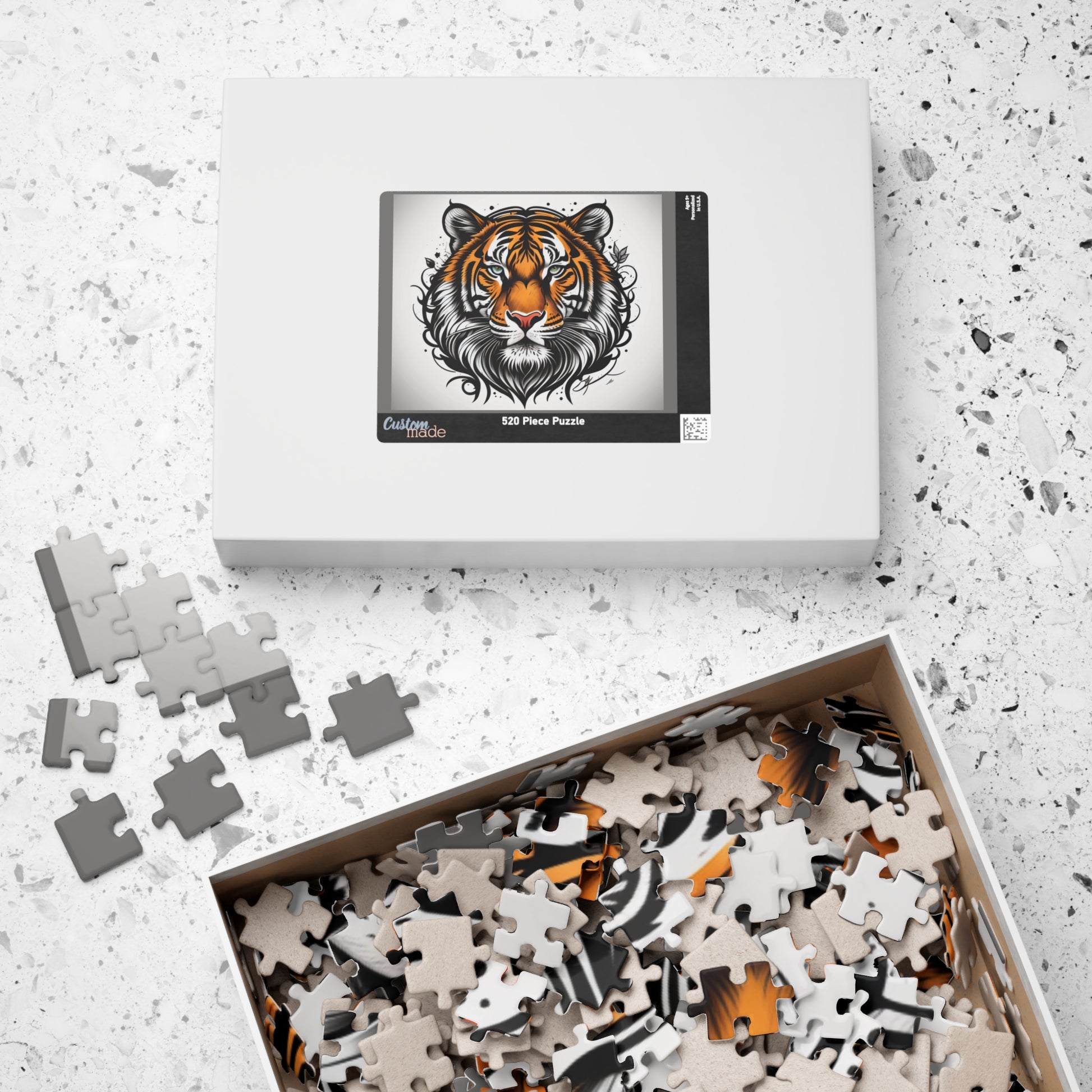 Lively tiger illustration full of wild energy, featured in a bold and inspiring puzzle design