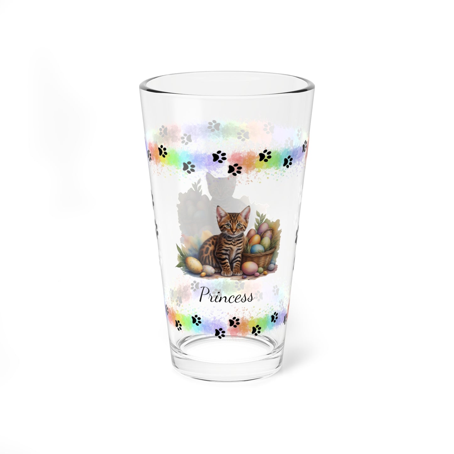 Bengal Easter Kitten 16oz Pint Glass - Personalized Cat-Themed Gift, Mental Health Drinkware, Holiday Décor & Easter Celebration