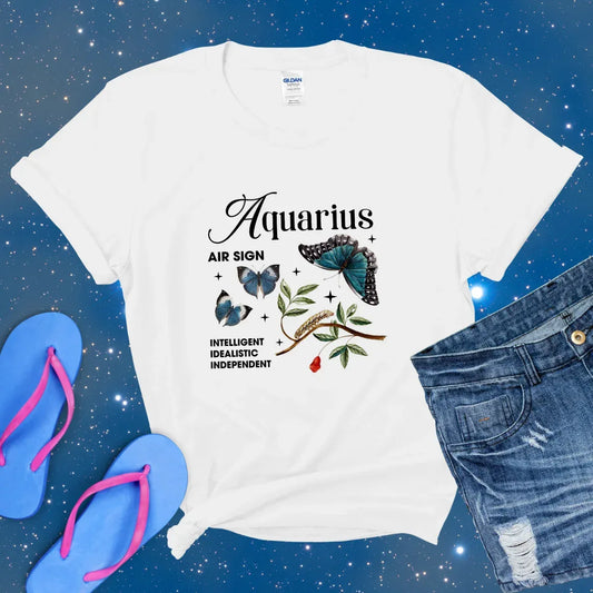 Aquarius Butterfly Zodiac T-Shirt, astrology horoscope shirt, Aquarius birthday gift tee for men or women