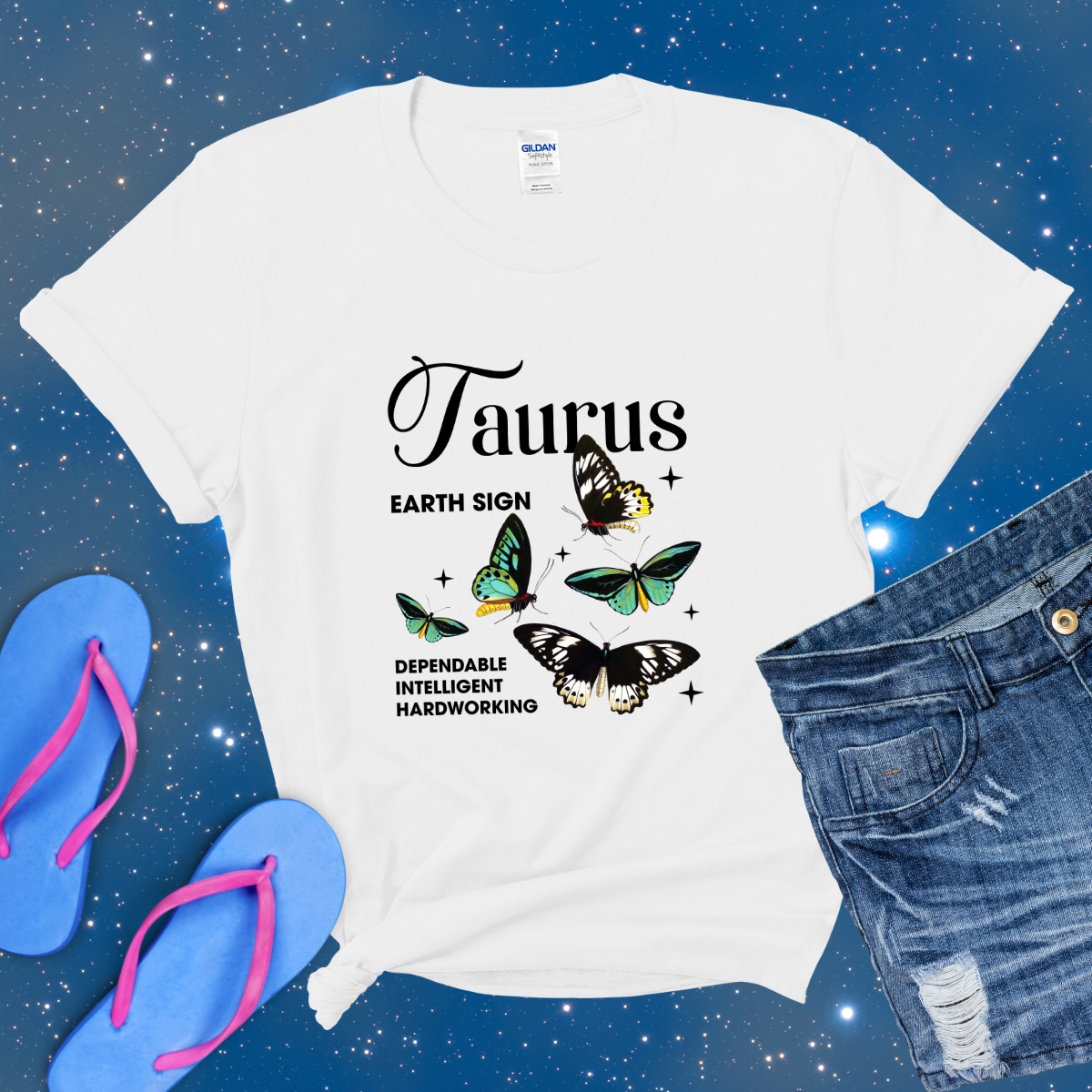 Taurus Butterfly Zodiac T-Shirt, astrology horoscope shirt, Taurus birthday gift tee for men or women