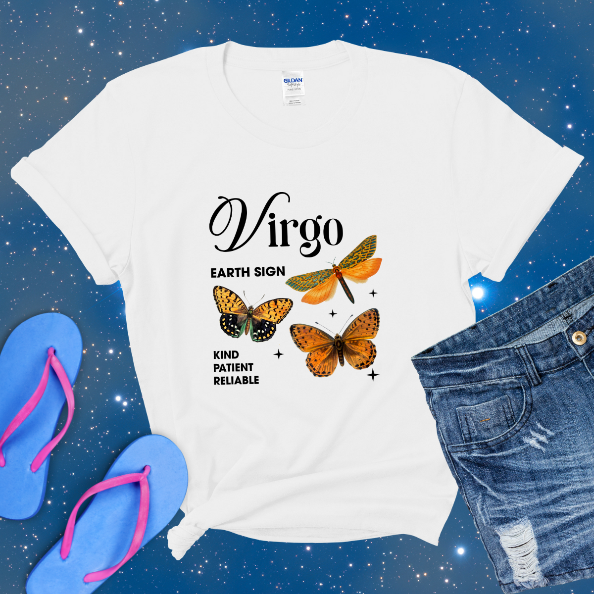 Virgo Butterfly Zodiac T-Shirt, astrology horoscope shirt, Virgo birthday gift tee for men or women