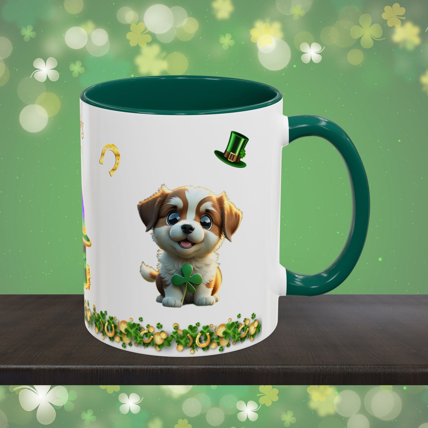 Clover Cuddles Canine: St. Patrick's Day Two-Tone Coffee Mug - Festive Ceramic Mug for Positivity & Mindfulness