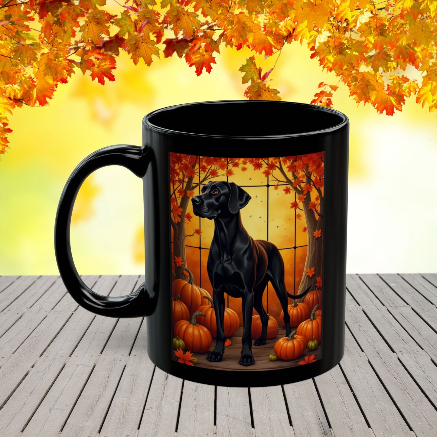 Great Dane Black - Autumn coffee mug, personalized dog lover fall drinkware for Great Dane owners