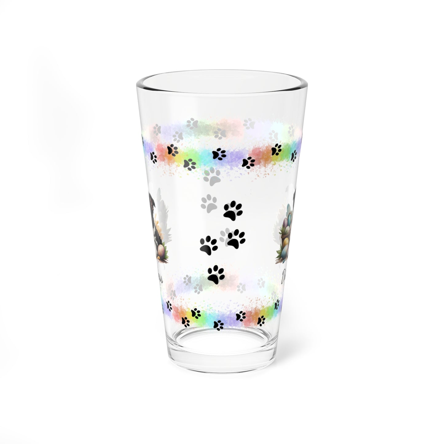 Border Collie (Black & White) Personalized Easter Puppy 16oz Pint Glass - Custom Dog Design, Mental Health Gift, Easter Décor, and Festive Celebrations
