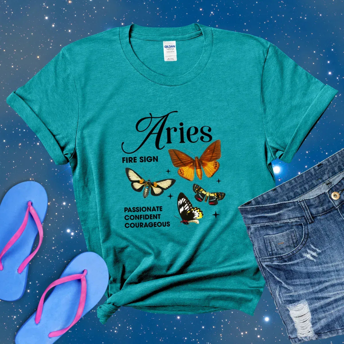 Aries Butterfly Zodiac T-Shirt, astrology horoscope shirt, Aries birthday gift tee for men or women