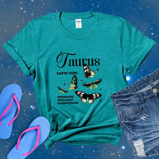 Taurus Butterfly Zodiac T-Shirt, astrology horoscope shirt, Taurus birthday gift tee for men or women