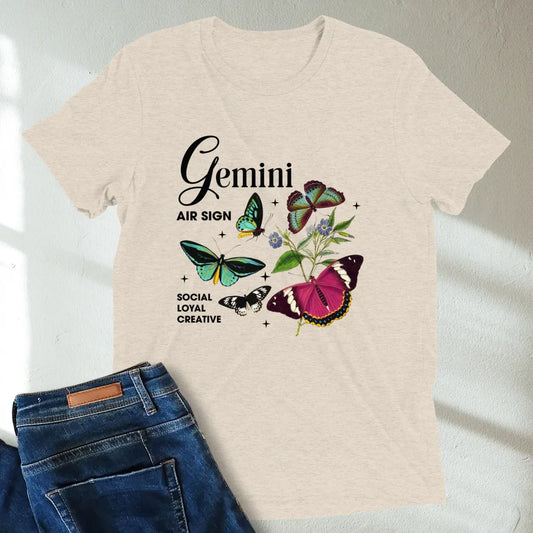 Gemini Butterfly Zodiac Unisex T-Shirt : Soft Tri-Blend Unisex Astrology Shirt | Celestial Horoscope Tee