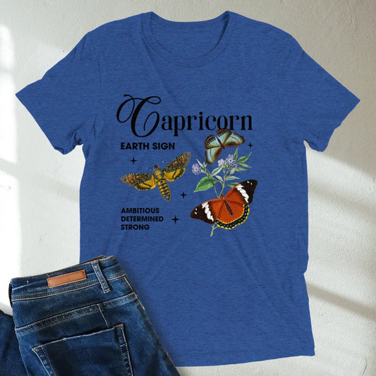 Capricorn Butterfly Zodiac Unisex T-Shirt : Soft Tri-Blend Unisex Astrology Shirt | Celestial Horoscope Tee