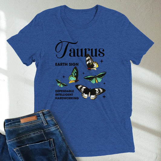 Taurus Butterfly Zodiac Unisex T-Shirt : Soft Tri-Blend Unisex Astrology Shirt | Celestial Horoscope Tee