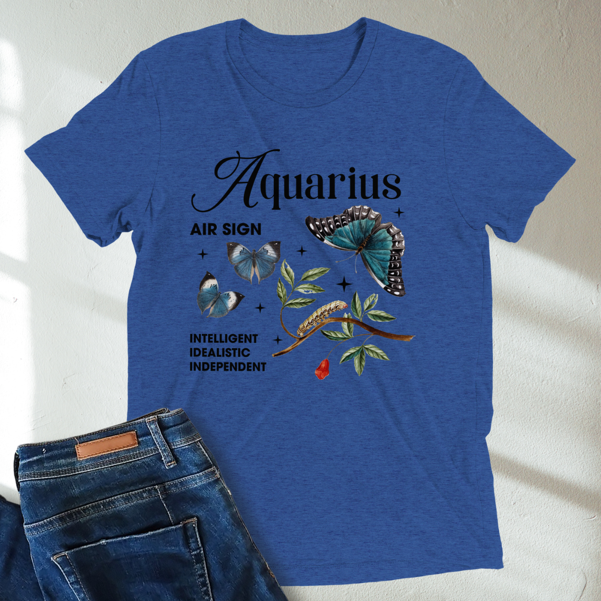 Aquarius Butterfly Zodiac Unisex T-Shirt : Soft Tri-Blend Unisex Astrology Shirt | Celestial Horoscope Tee