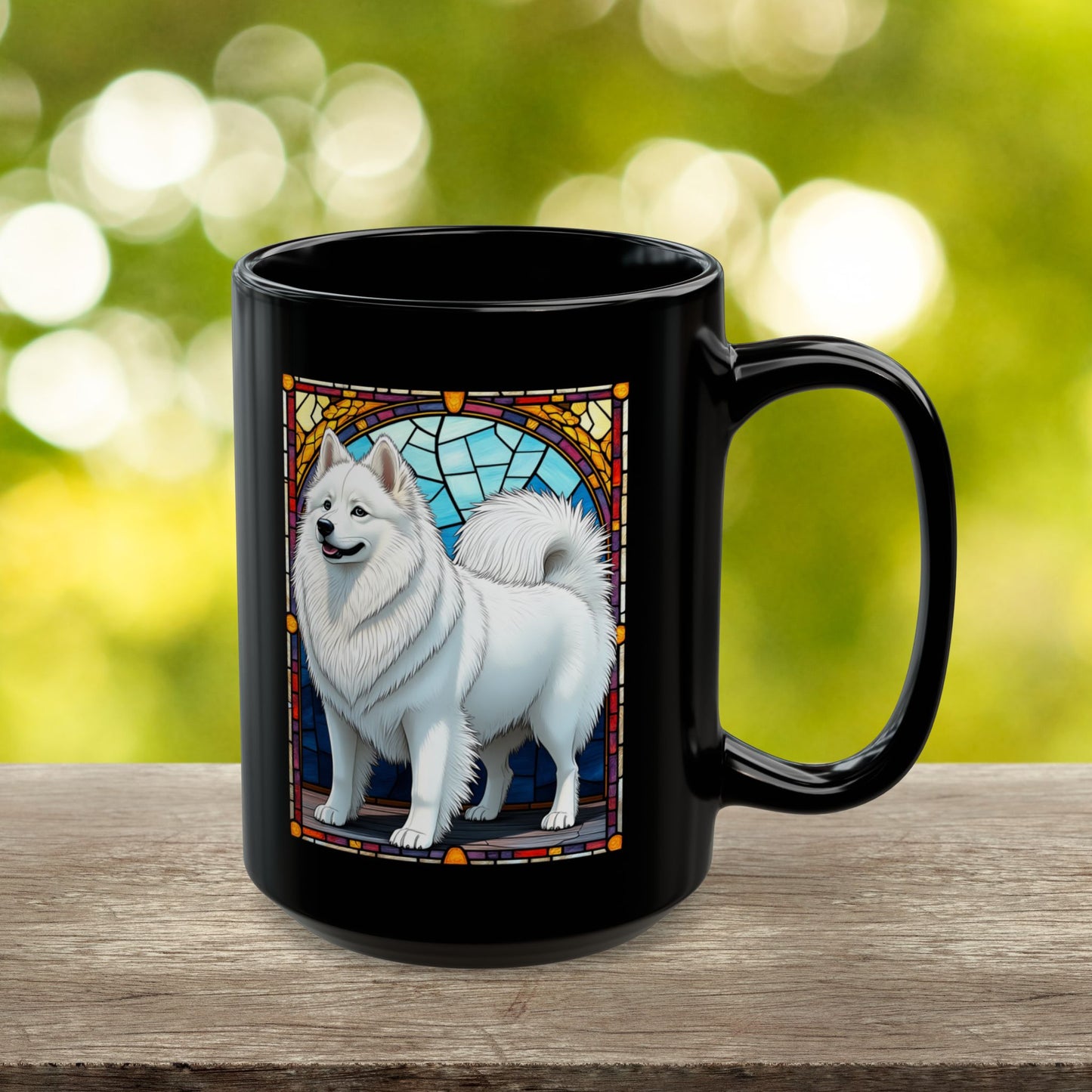 American Eskimo personalized mug, stained glass coffee cup gift for dog lovers and pet parents