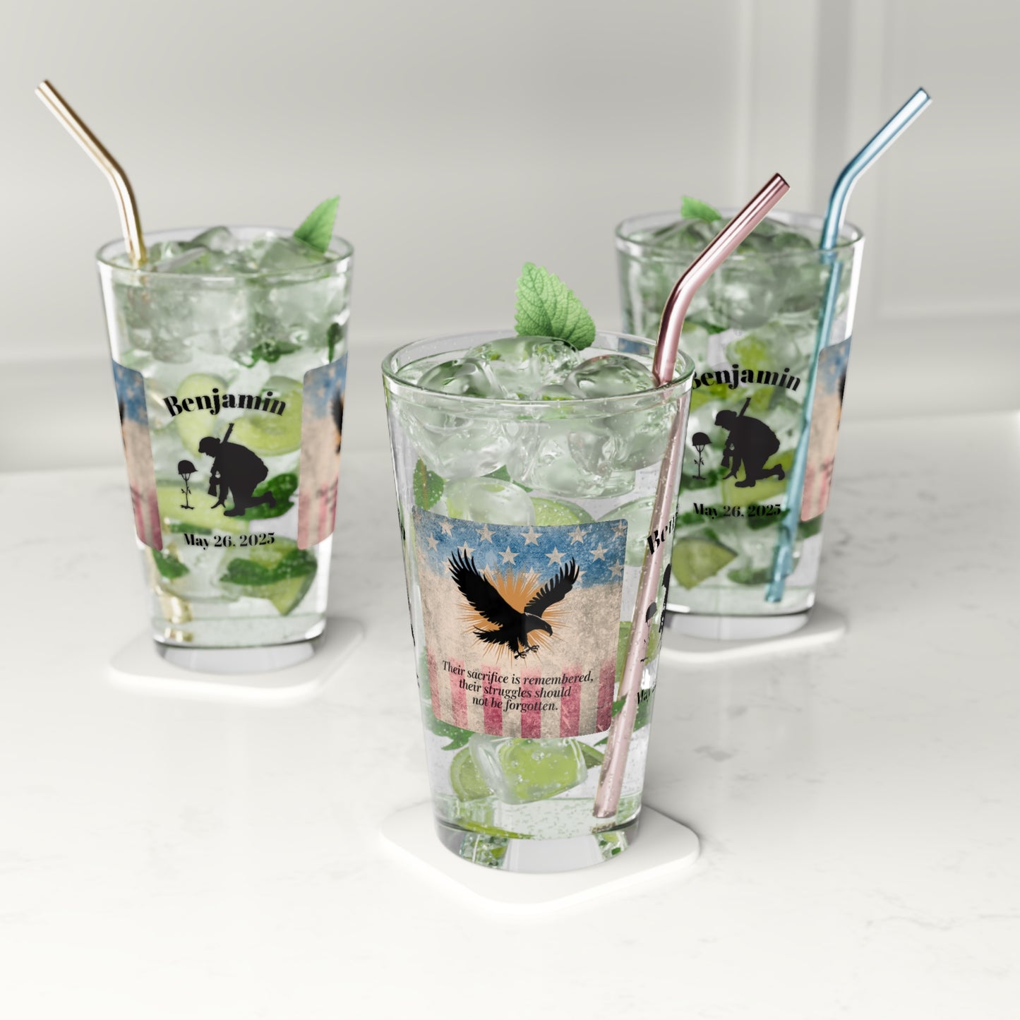 Personalized Memorial Day Pint Glass - "Their Sacrifice Is Remembered", PTSD Awareness Gift for Veterans & Memorial Days