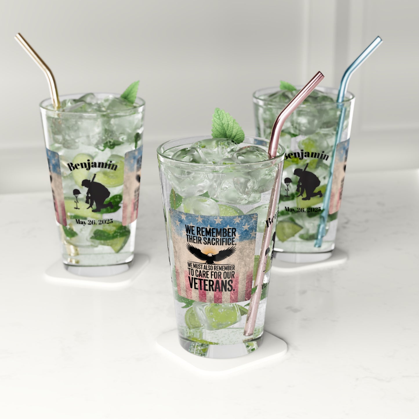 Personalized Memorial Day Pint Glass - "We Remember Their Sacrifice", PTSD Awareness Gift for Veterans & Memorial Days