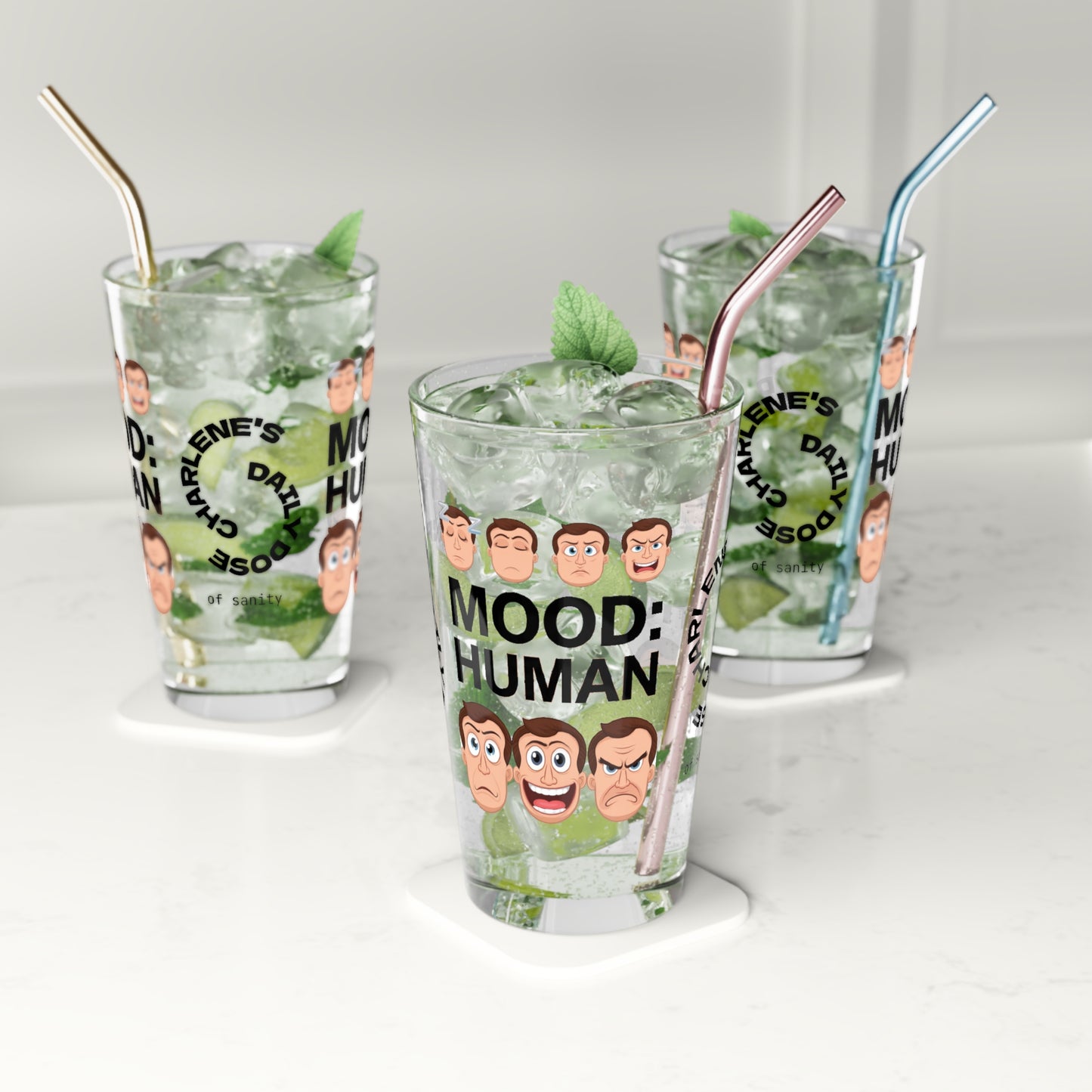 Mood: Human - Personalized Funny Pint Glass, Sassy Drinkware with Attitude, Daily Dose of Attitude and Humor