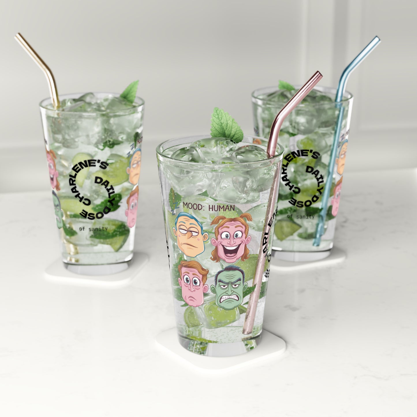 Mood: Human - Personalized Funny Pint Glass, Sassy Drinkware with Attitude, Daily Dose of Attitude and Humor