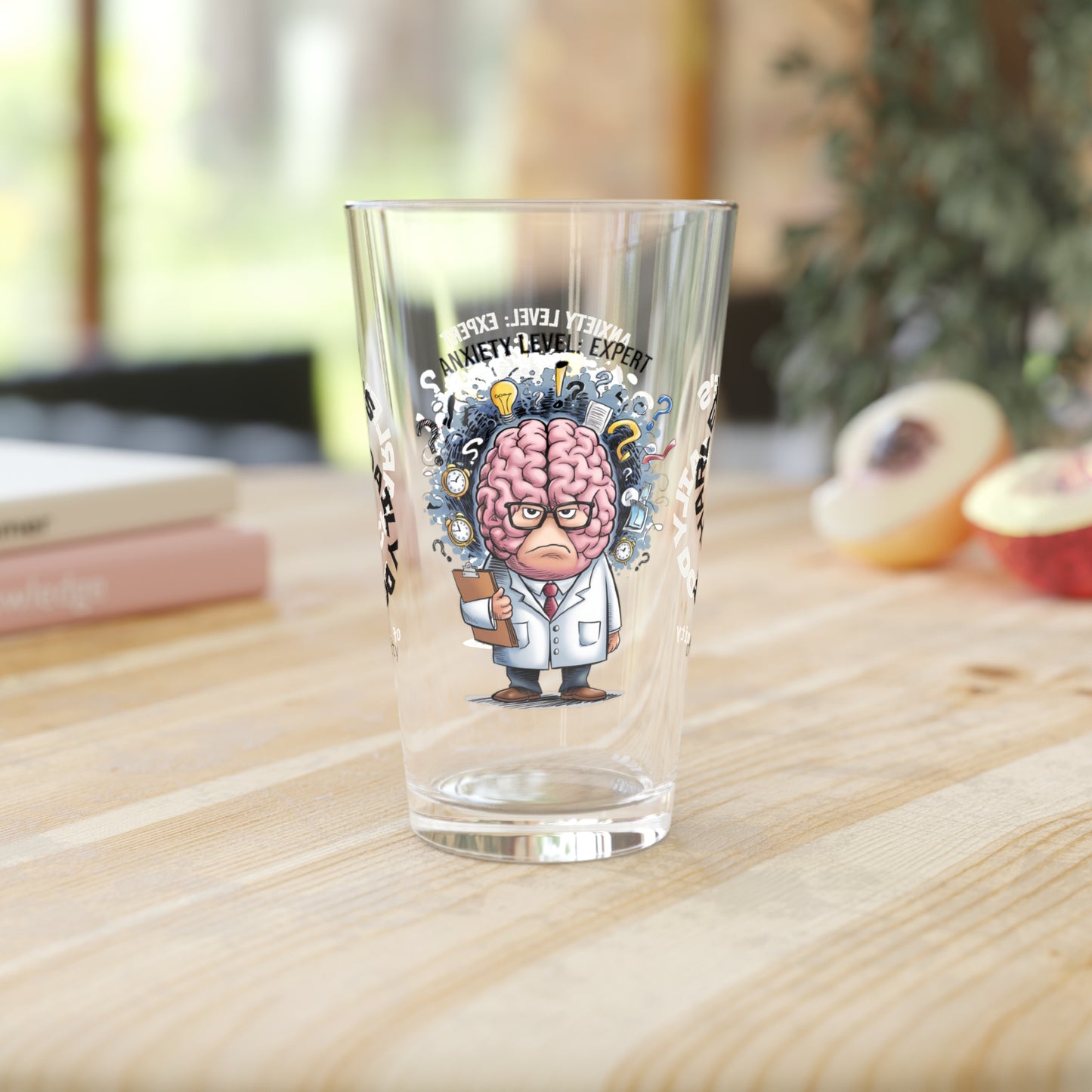 Personalized "Anxiety Level: Expert" pint glass with a sassy attitude and daily humor, perfect for positive vibes.