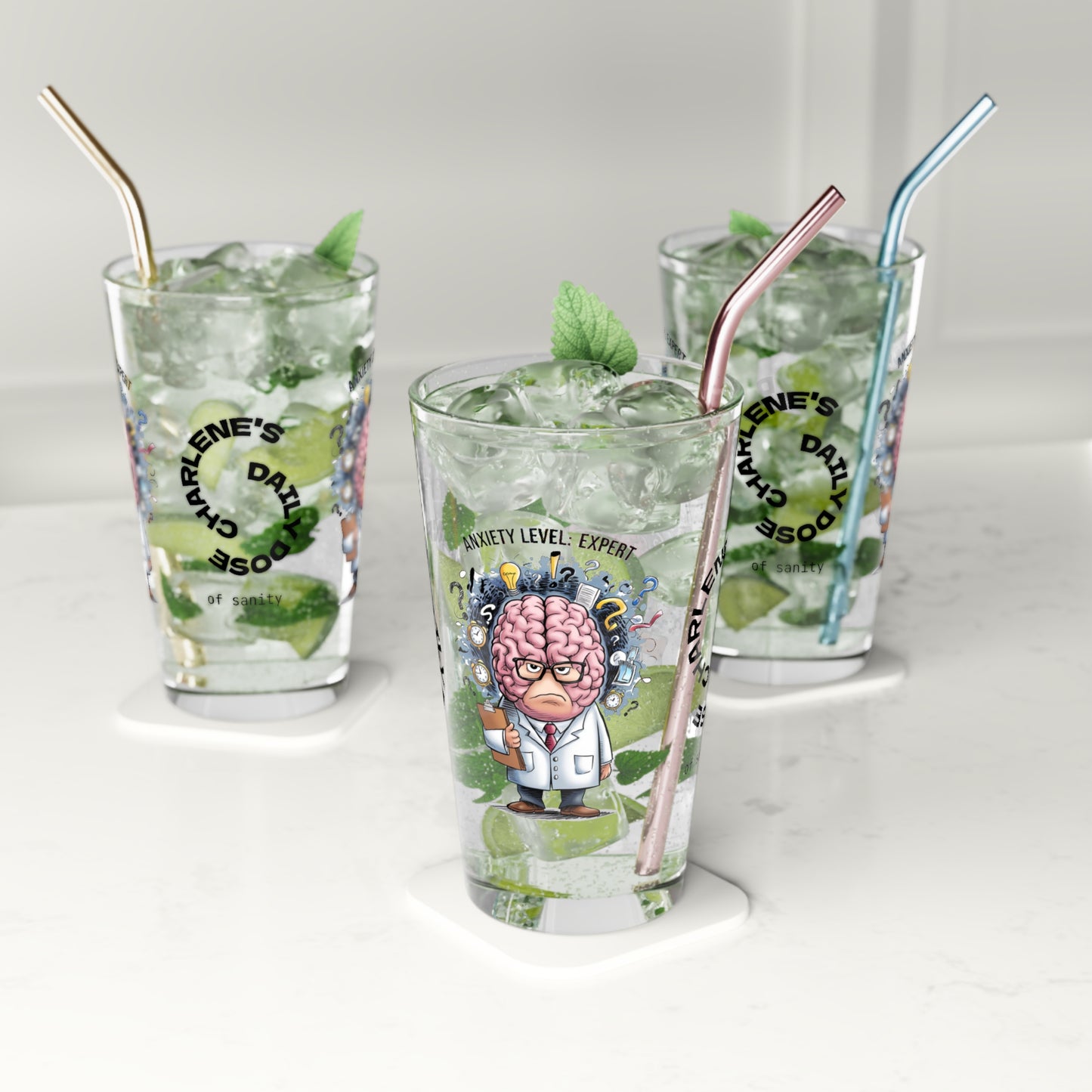 Personalized "Anxiety Level: Expert" pint glass with a sassy attitude and daily humor, perfect for positive vibes.