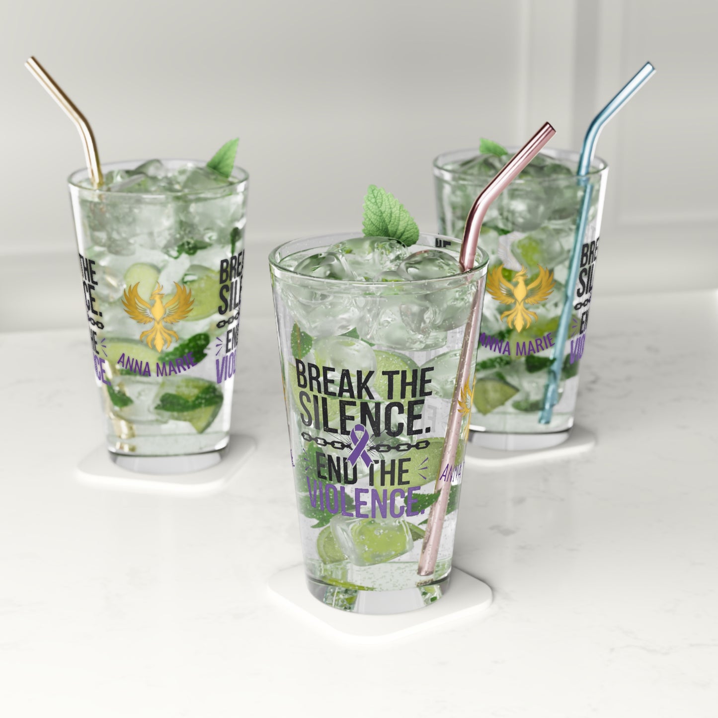 Rise & Reclaim Pint Glass – Break the Silence. End the Violence | Abuse Awareness Glass