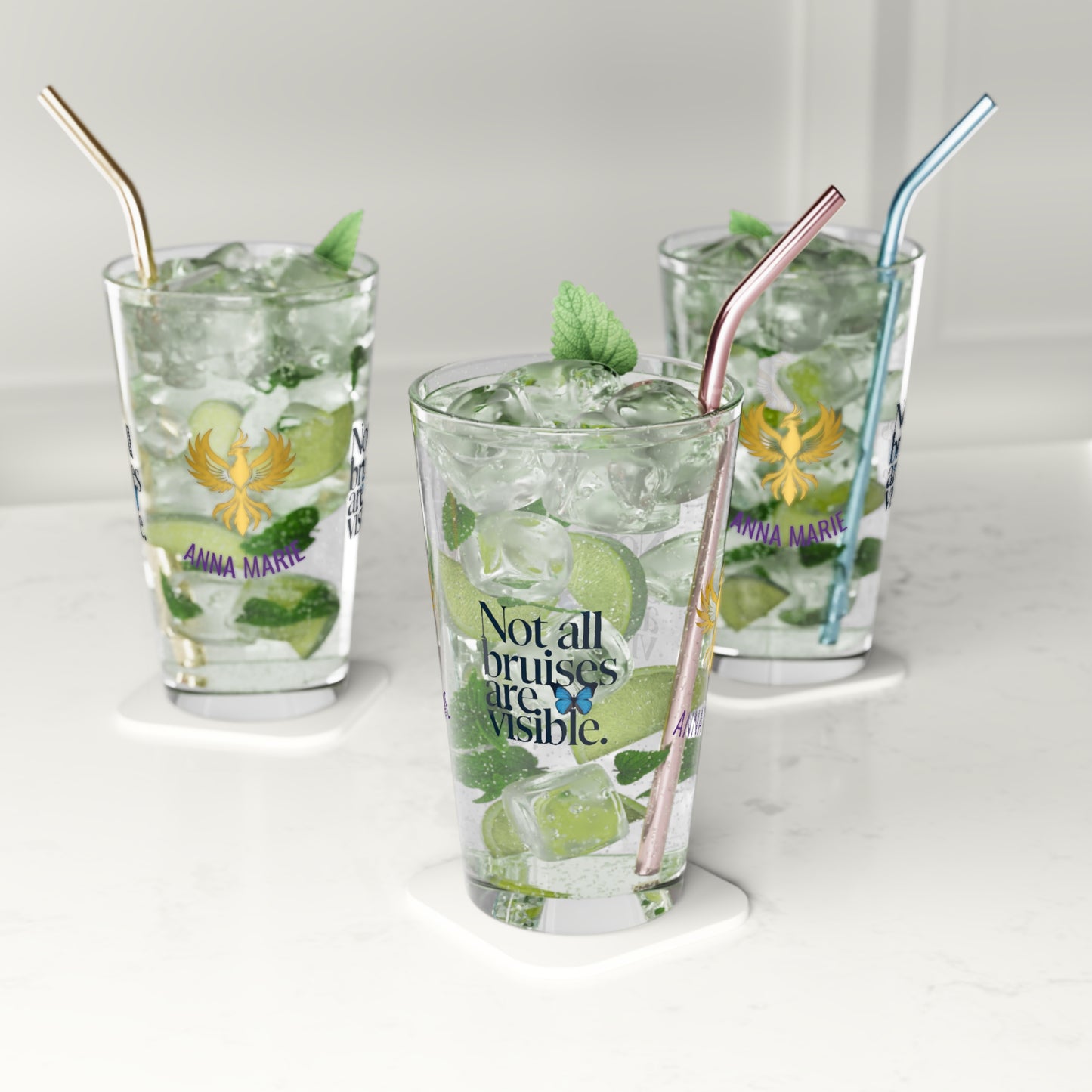 Rise & Reclaim Pint Glass – Not All Bruises Are Visible | Emotional Abuse Awareness Glass