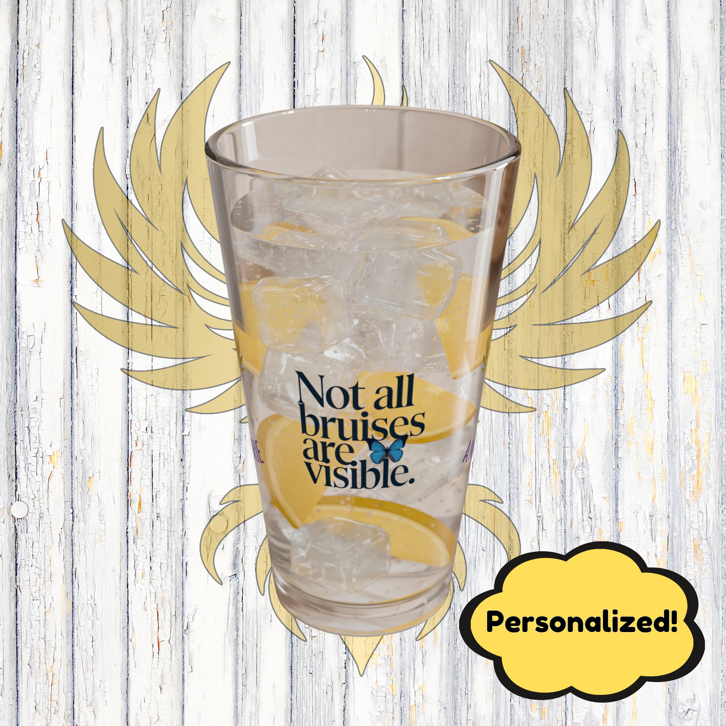 Rise & Reclaim Pint Glass – Not All Bruises Are Visible | Emotional Abuse Awareness Glass