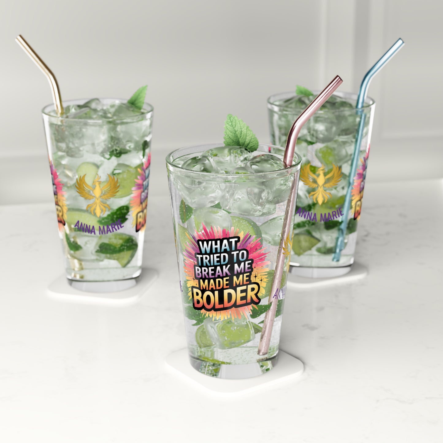 Rise & Reclaim Pint Glass – What Tried to Break Me Made Me Bolder | Survivor Strength Glass