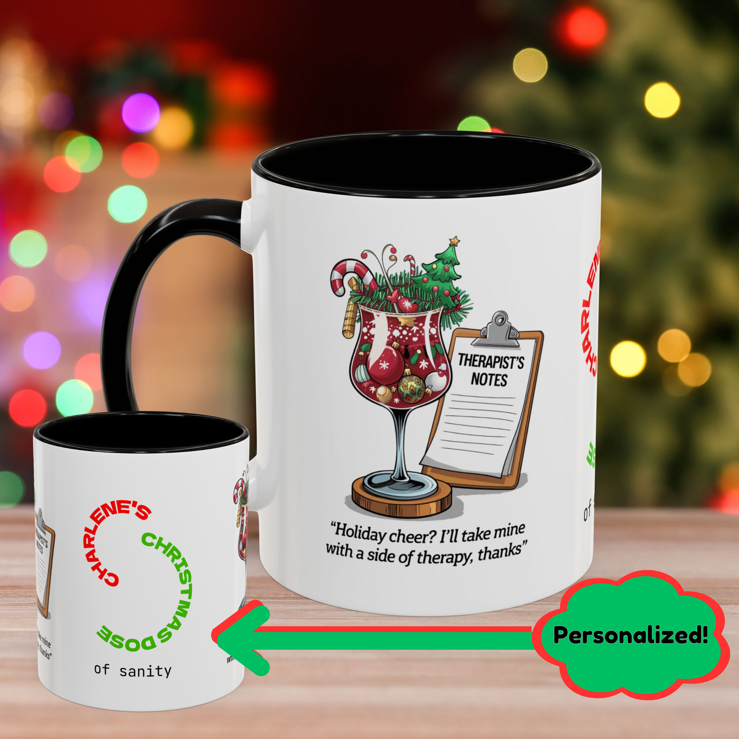 Holiday Cheer? I'll Take Mine With A Side Of Therapy, Thanks – Colorful Christmas Mug with Accent Color