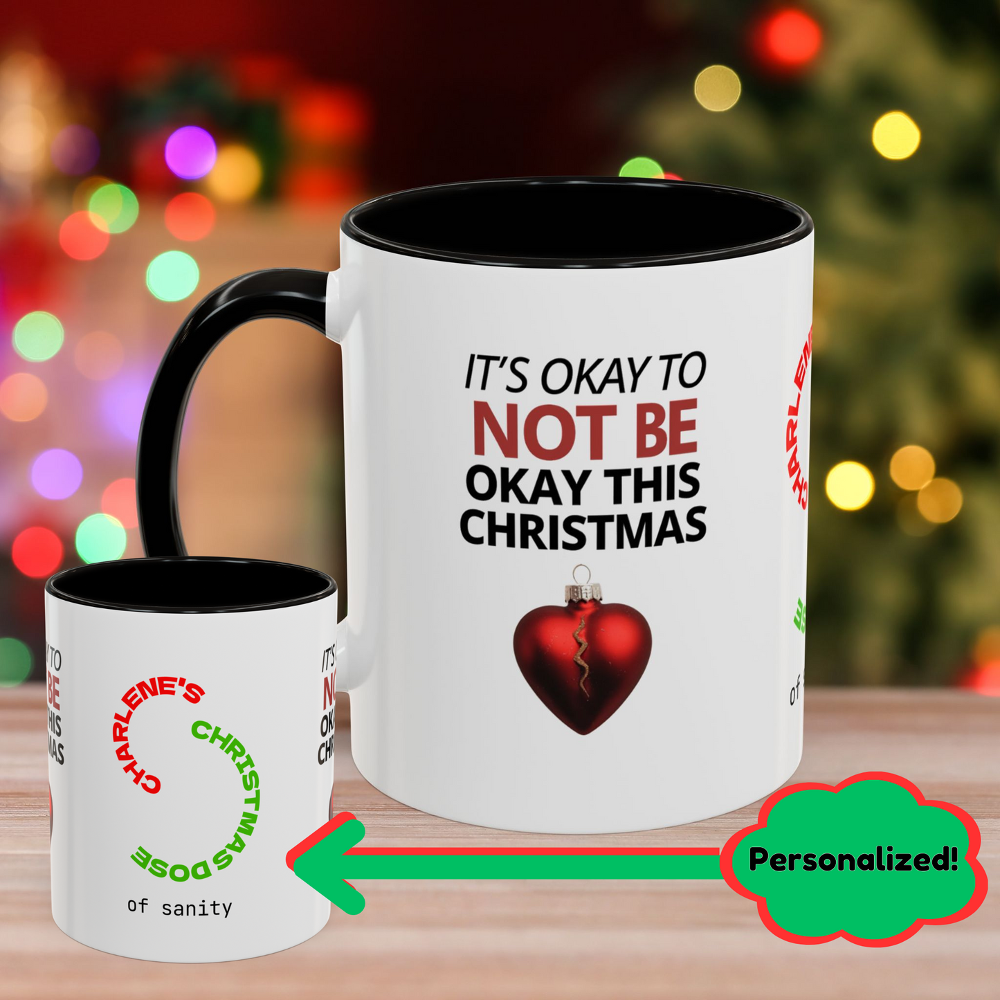 It's Okay to Not Be Okay This Christmas Mug - Personalized Christmas Mental Wellness Mug, Supportive Holiday Gift with Accent Color