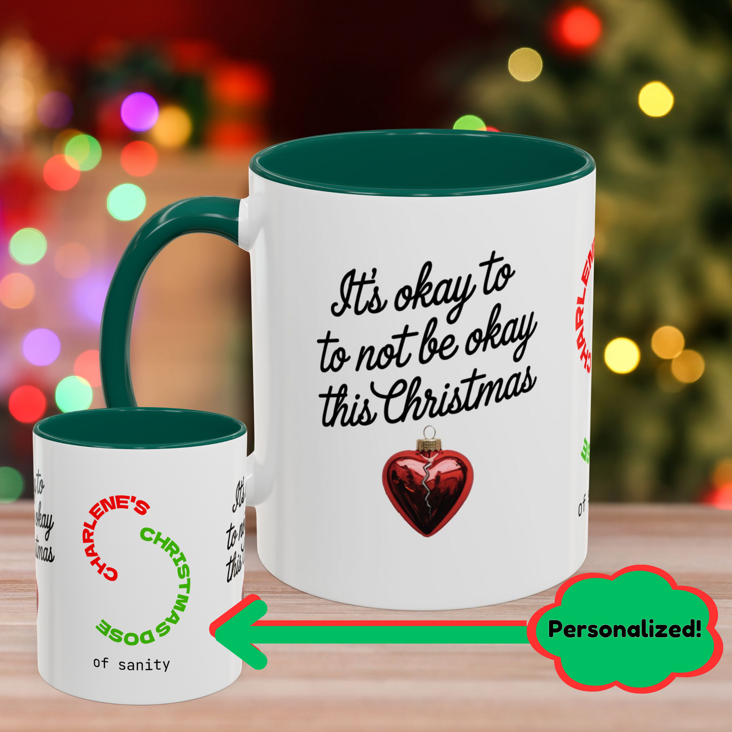 It's Okay to Not Be Okay This Christmas Mug - Personalized Holiday Coffee Cup, Mental Health Support Christmas Gift with Accent Color