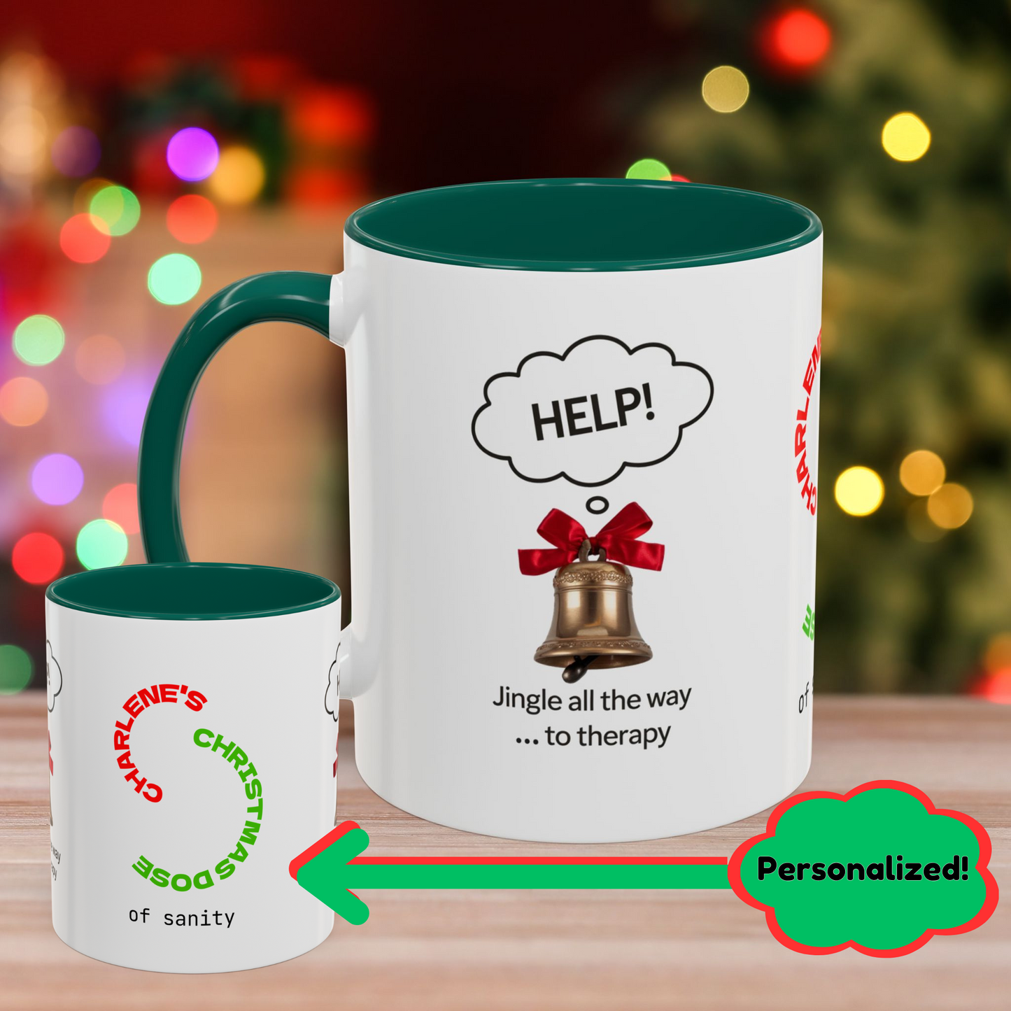 Jingle All The Way... To Therapy – Funny Christmas Mug with Colorful Design and Accent Color