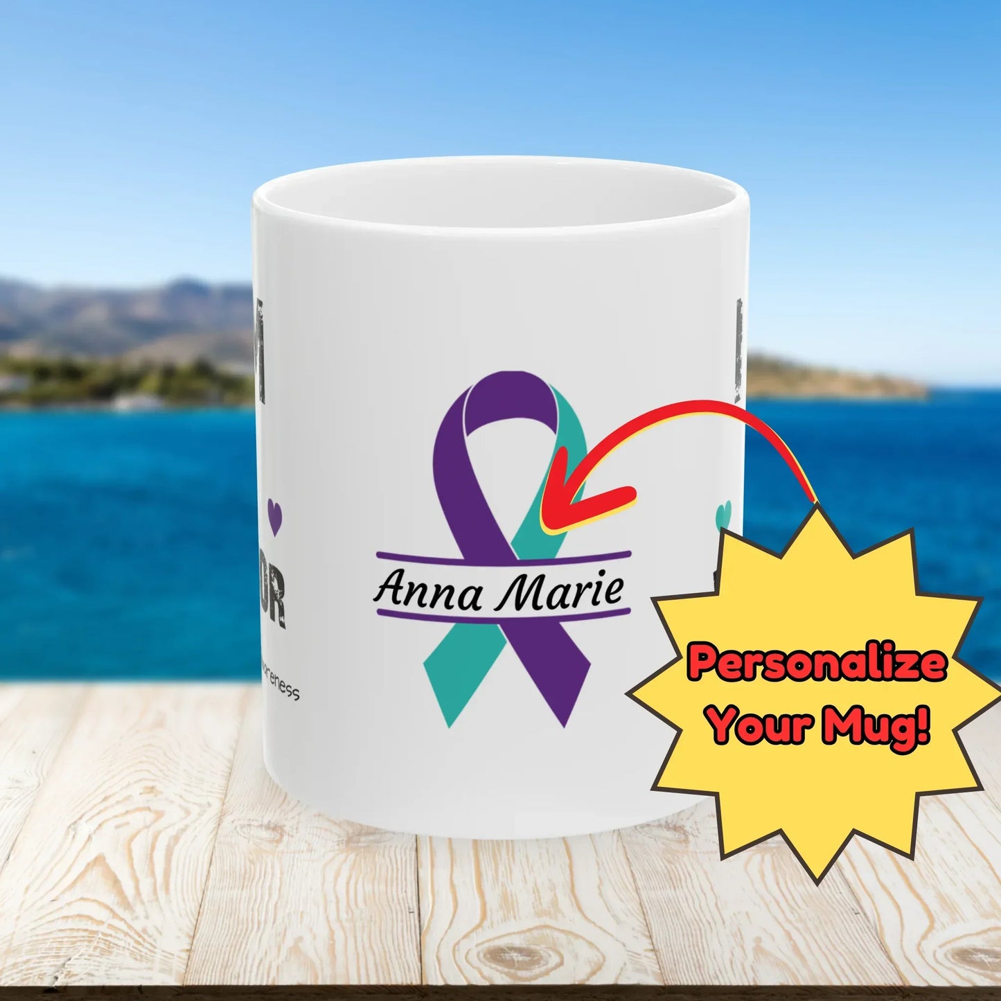 Shop our premium dad of a warrior suicide prevention awareness ceramic mug 11oz 15oz from MySisterIsASurvivor.