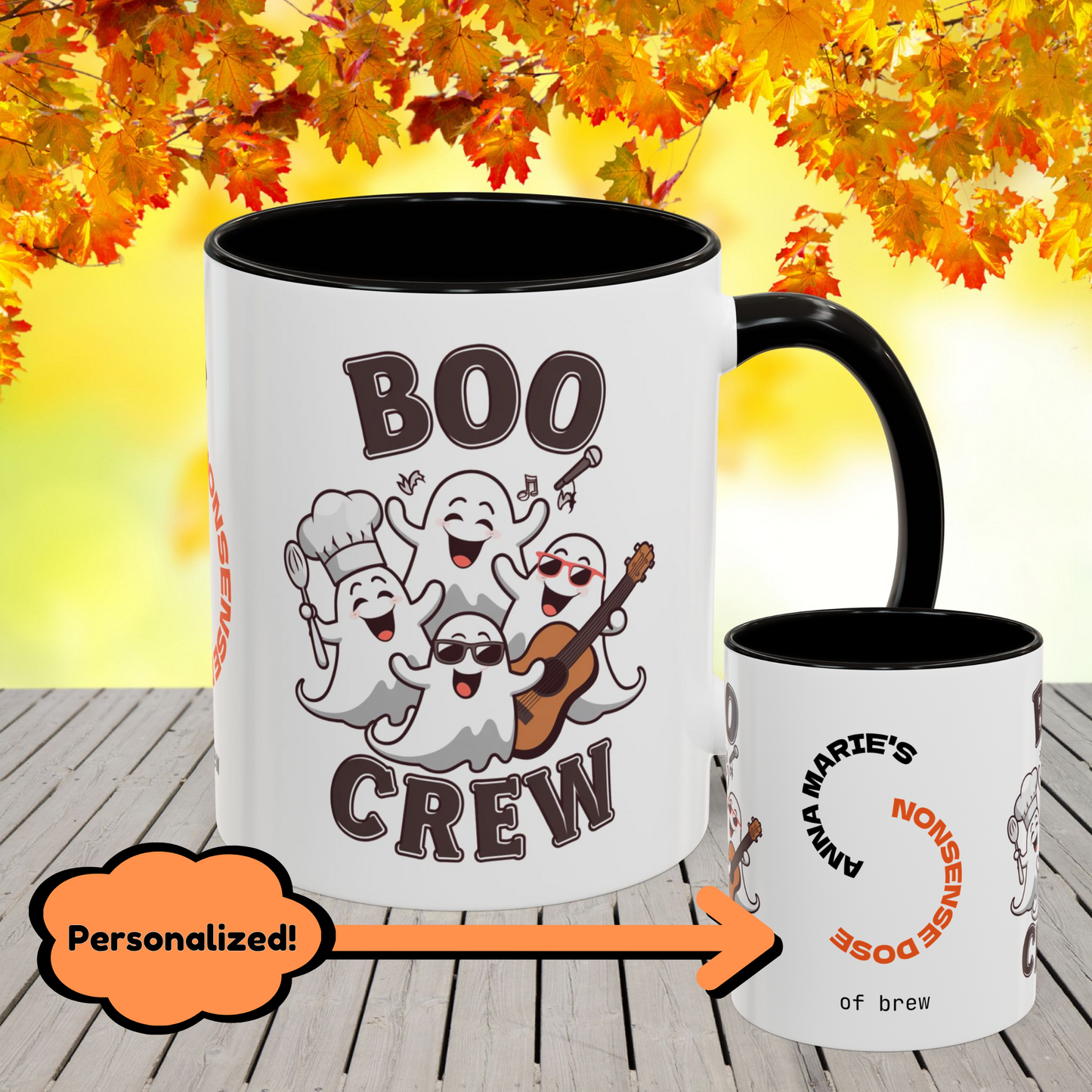 Boo Crew Halloween Mug -fun personalized coffee cup for seasonal cozy vibes