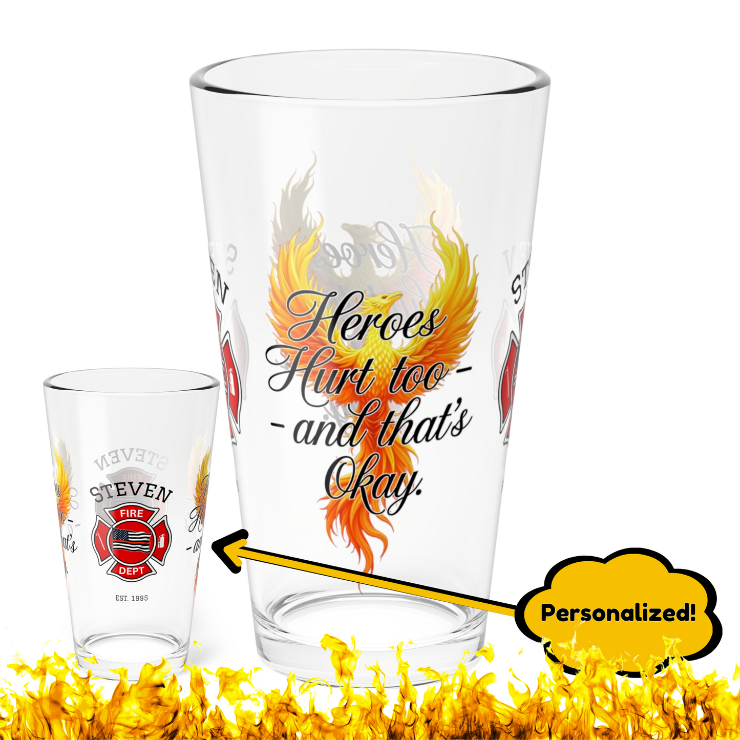 Heroes Hurt Too glass - supportive gift highlighting emotional healing and invisible wounds in first responders