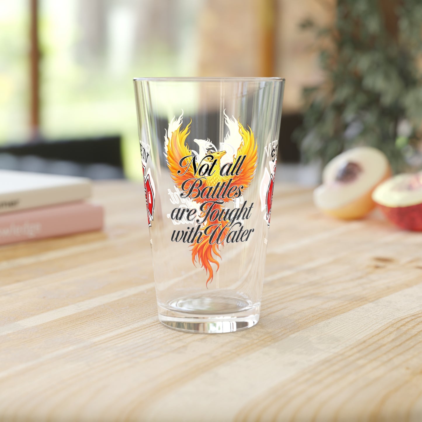 Not All Battles Use Water pint glass - mental health awareness glass honoring the unseen struggles of firefighters