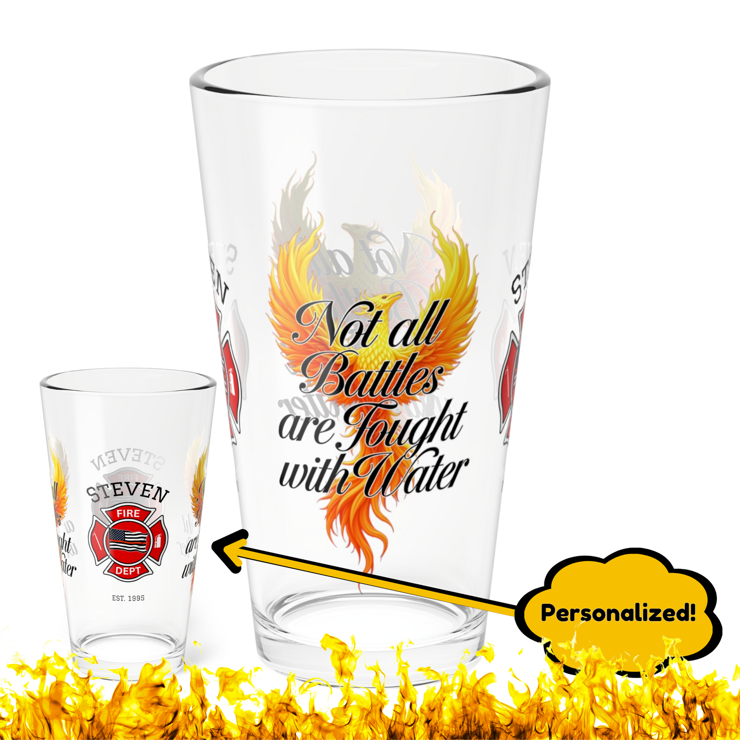Not All Battles Use Water pint glass - mental health awareness glass honoring the unseen struggles of firefighters