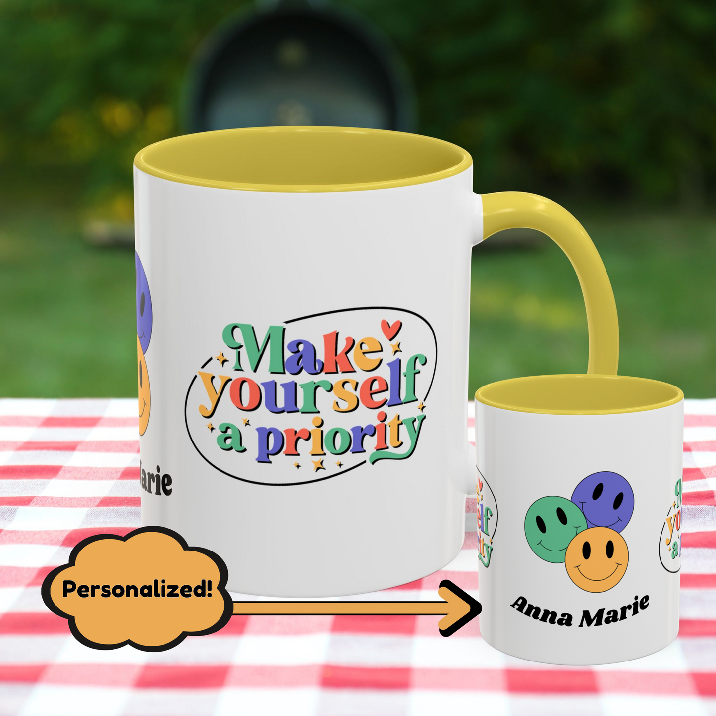 Make Yourself a Priority - Personalized Retro Self-Care Affirmation Mug for Mental Health Wellness