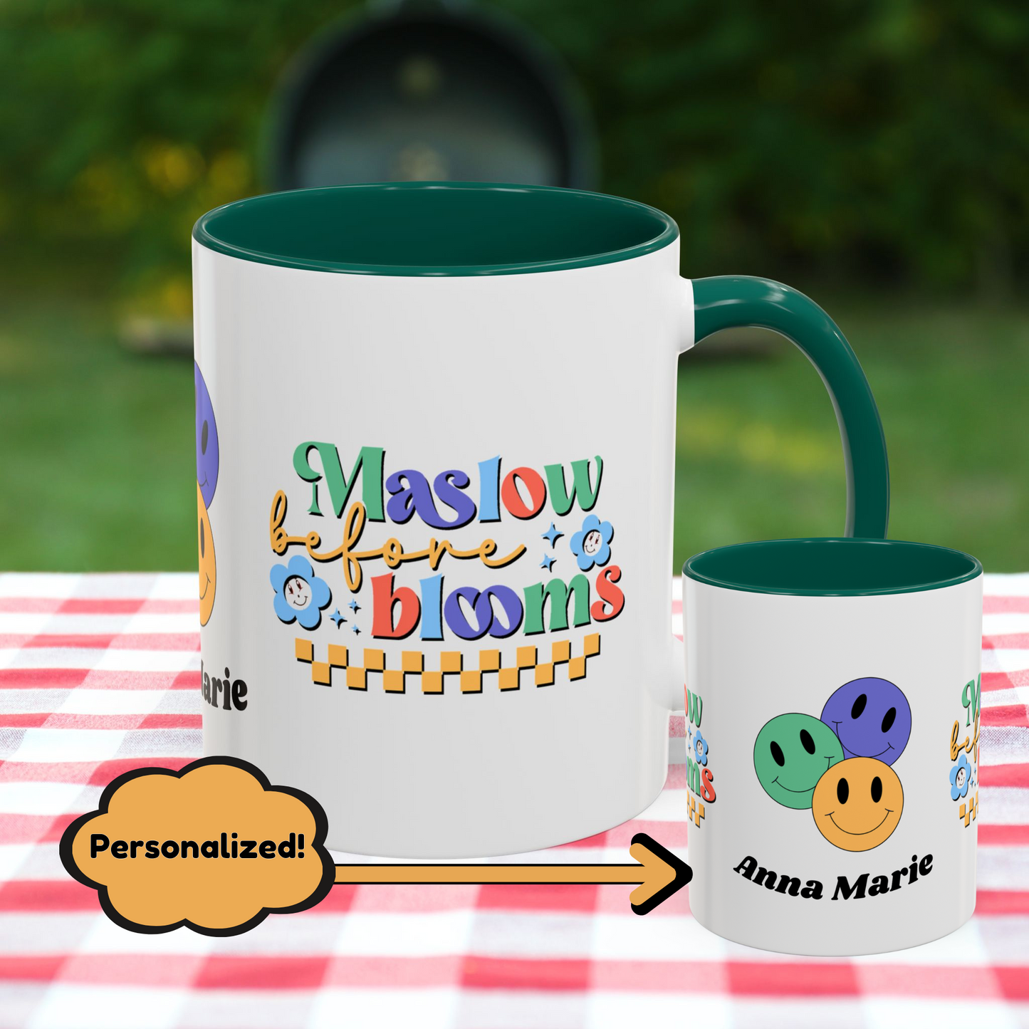 Maslow Before Blooms - Personalized Retro Self-Care & Wellness Mug for Mental Health Awareness