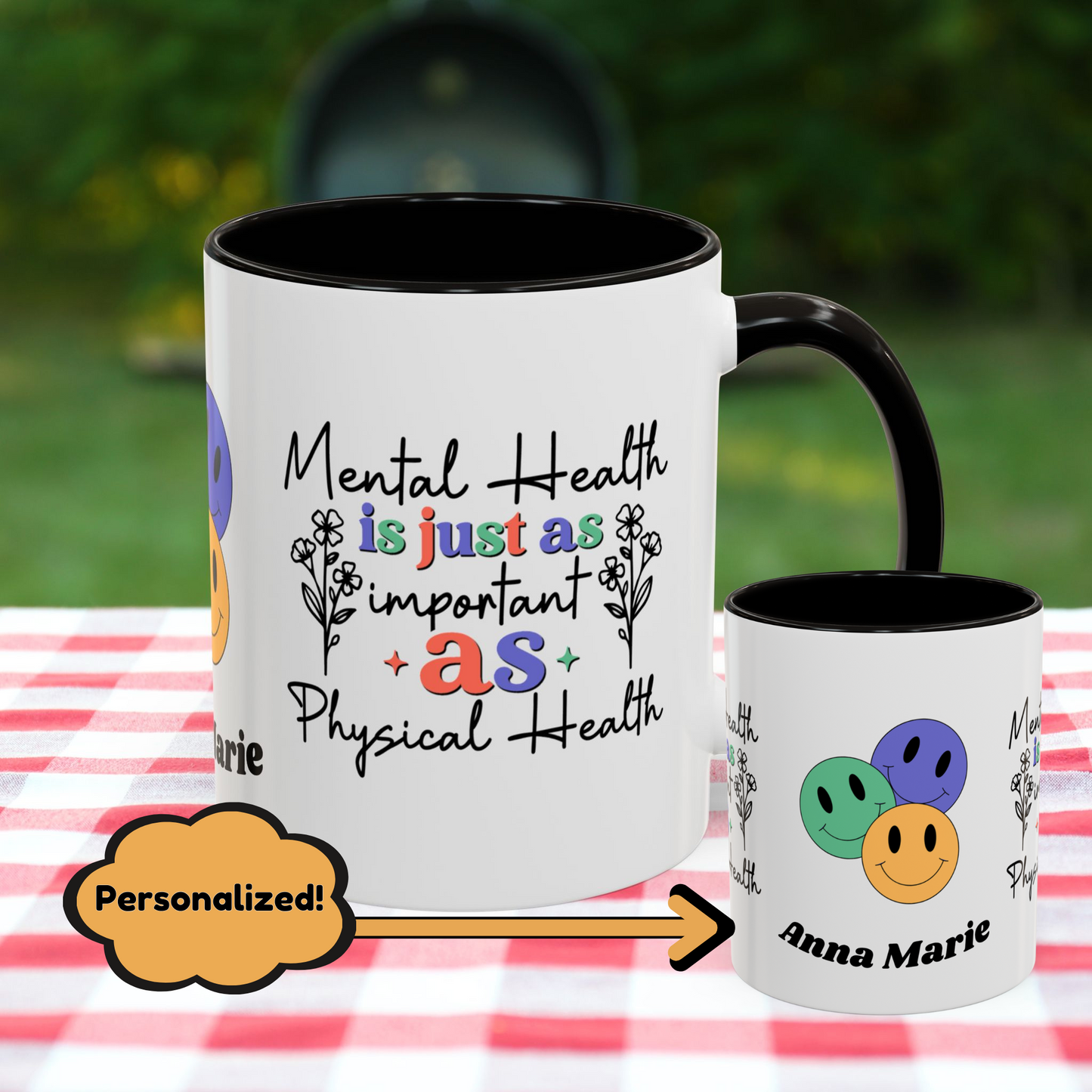 Mental Health is Just as Important as Physical Health - Custom Retro Affirmation Mug for Wellness & Mental Health Support